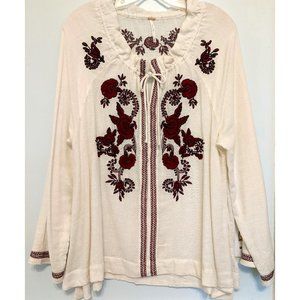 Free People Boho Embroidered Blouse